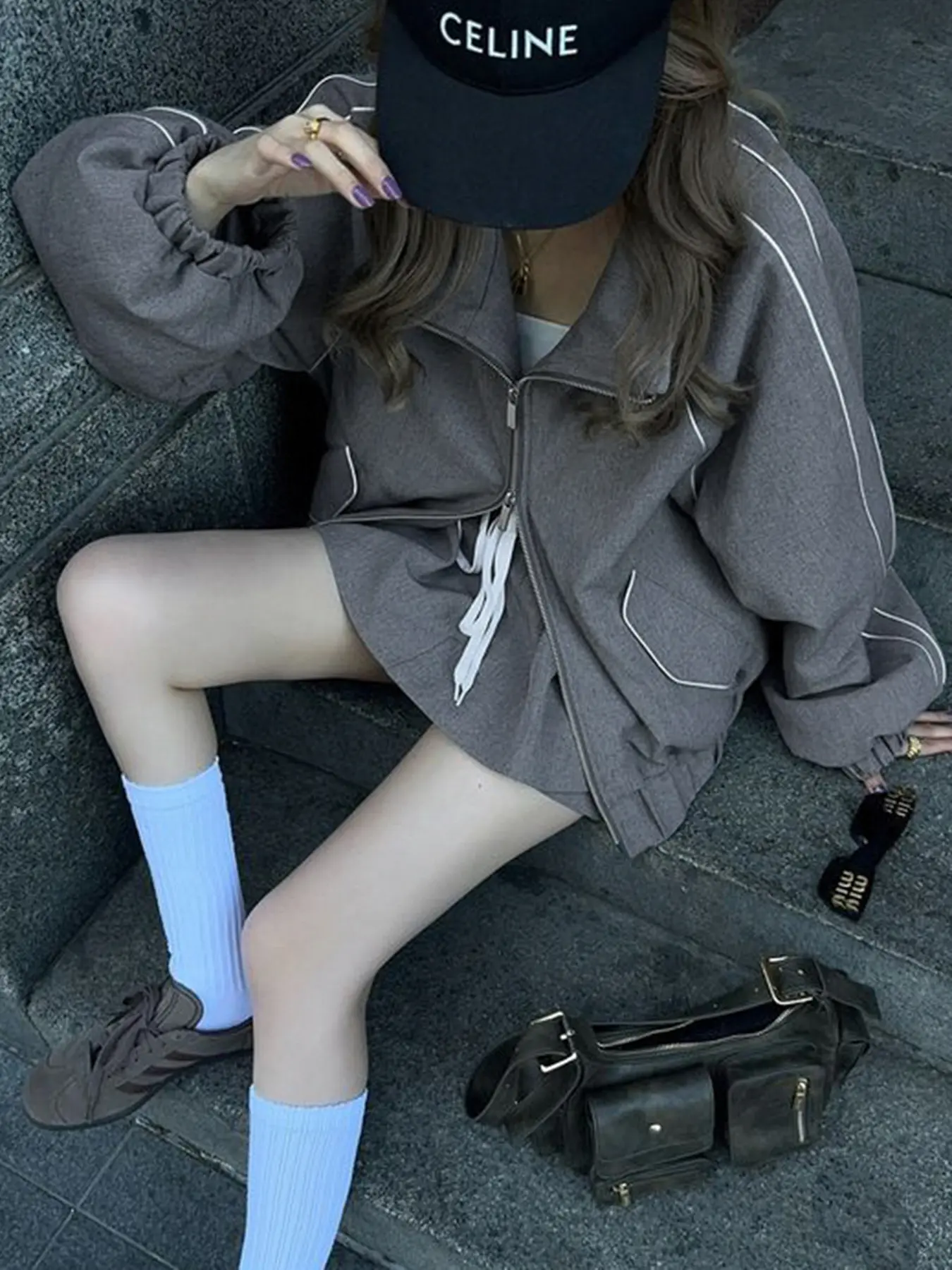 Rockmore Korean Solid Zip Up Jacket Woman Hoodless Female Stand Collar Long Sleeve Short Coats Y2k Clothes Streetwear Harajuku