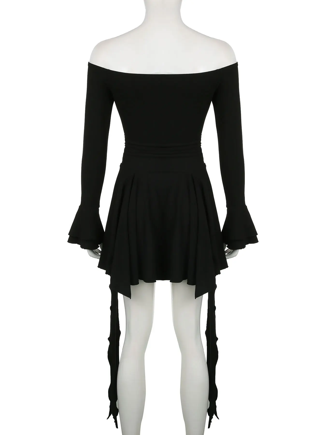 Rockmore Black Off Shoulder Party Short Dress Women Elegant Strapless Long Sleeve Mini Dress Grunge Streetwear Aesthetics Outfit