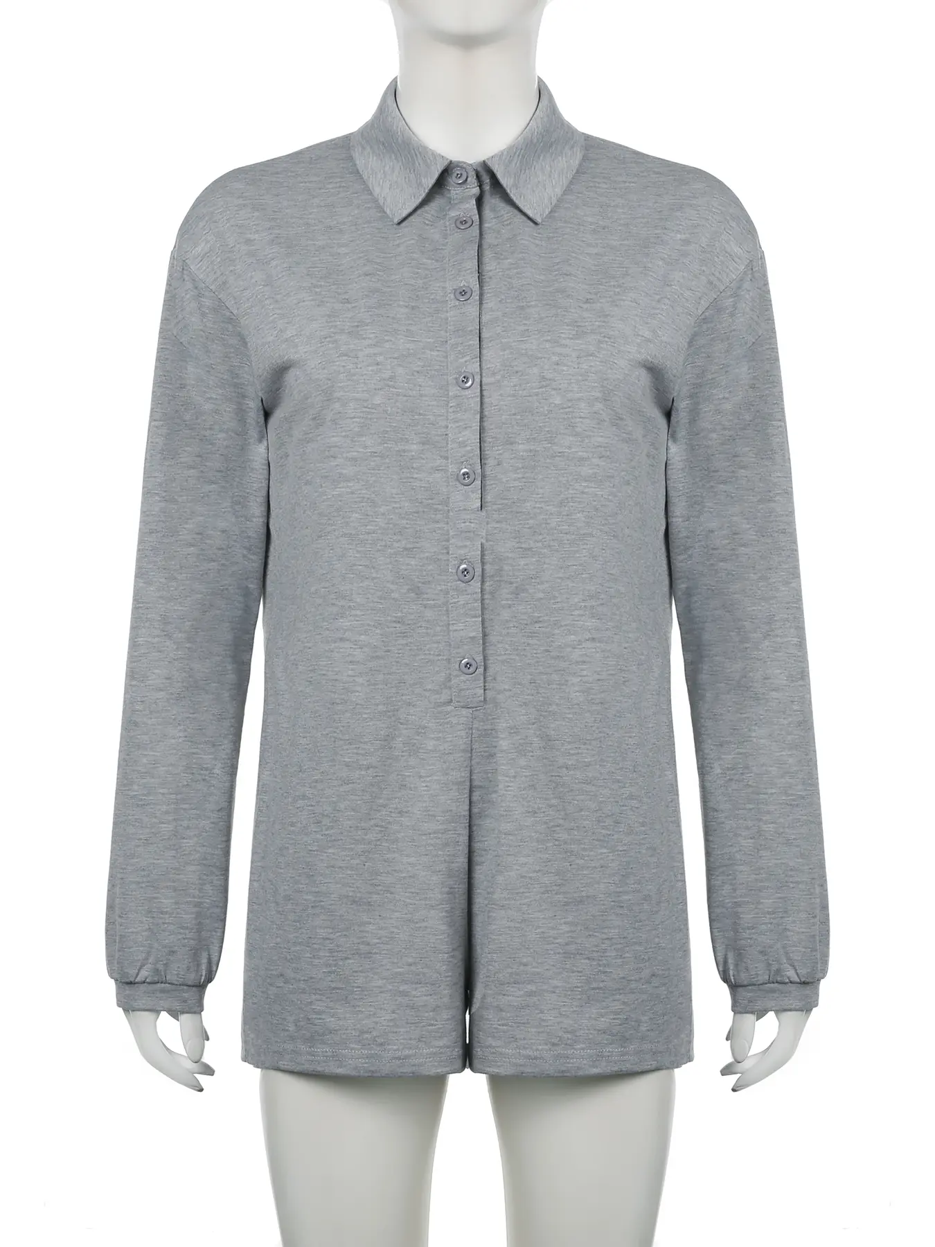 Rockmore Grey Casual Solid Loose Jumpsuit Shorts Women Chic One Piece Set Long Sleeve Harajuku Single-breasted Rompers All Match