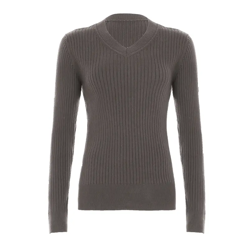 Rockmore Solid V Neck Long Sweater Harajuku Basic Full Sleeve Women's Jumper Pullover Korean Fashion Slim Fit Knitwears 2025