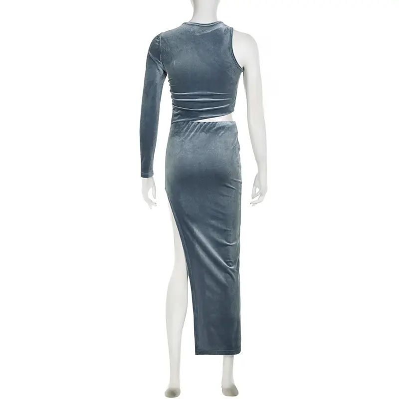 Rockmore One-Piece Sexy Single-Sleeve Hollow Elegant Velvet Dress For Women Fashion Party Solid High Slit One-Step Long Dresses