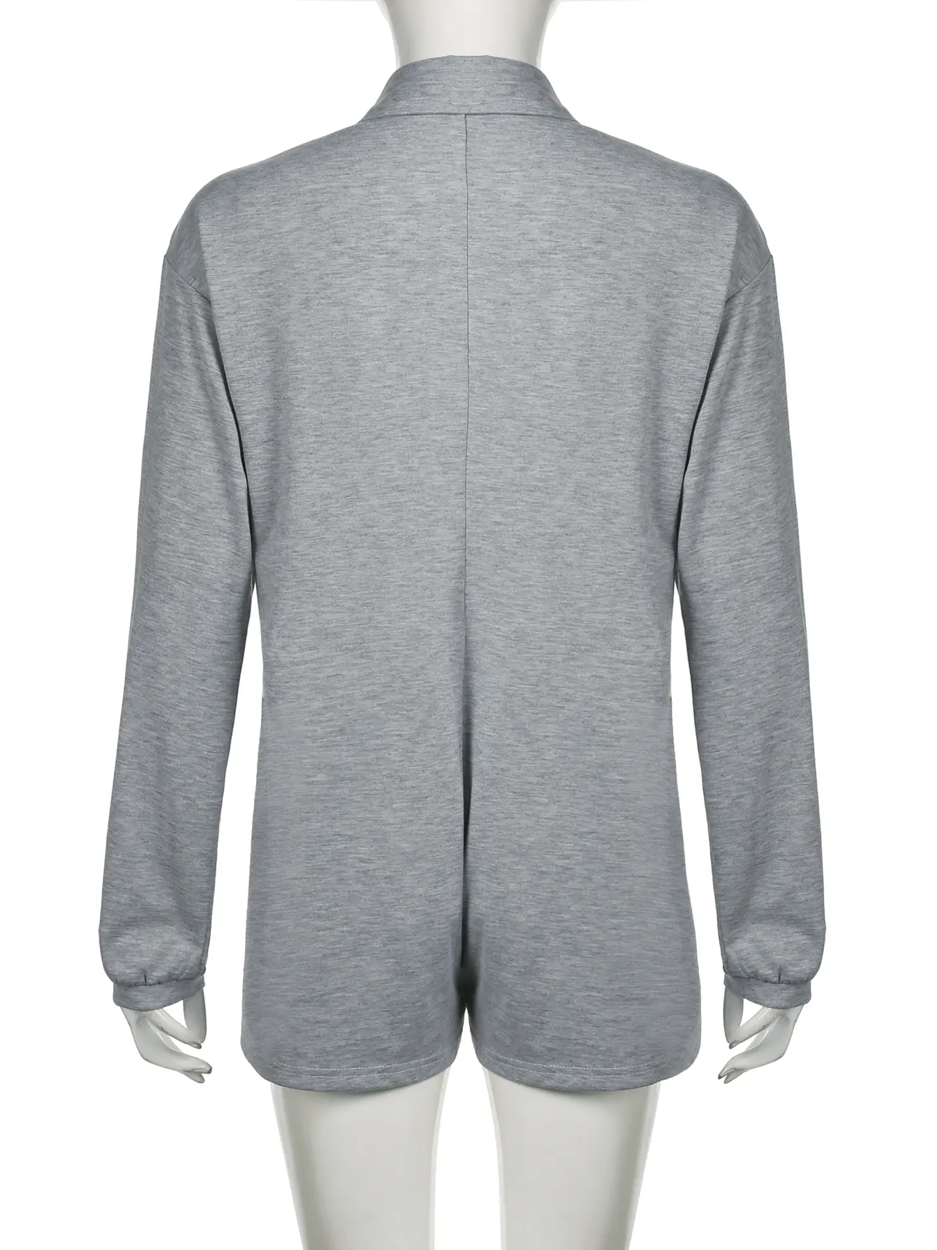 Rockmore Grey Casual Solid Loose Jumpsuit Shorts Women Chic One Piece Set Long Sleeve Harajuku Single-breasted Rompers All Match