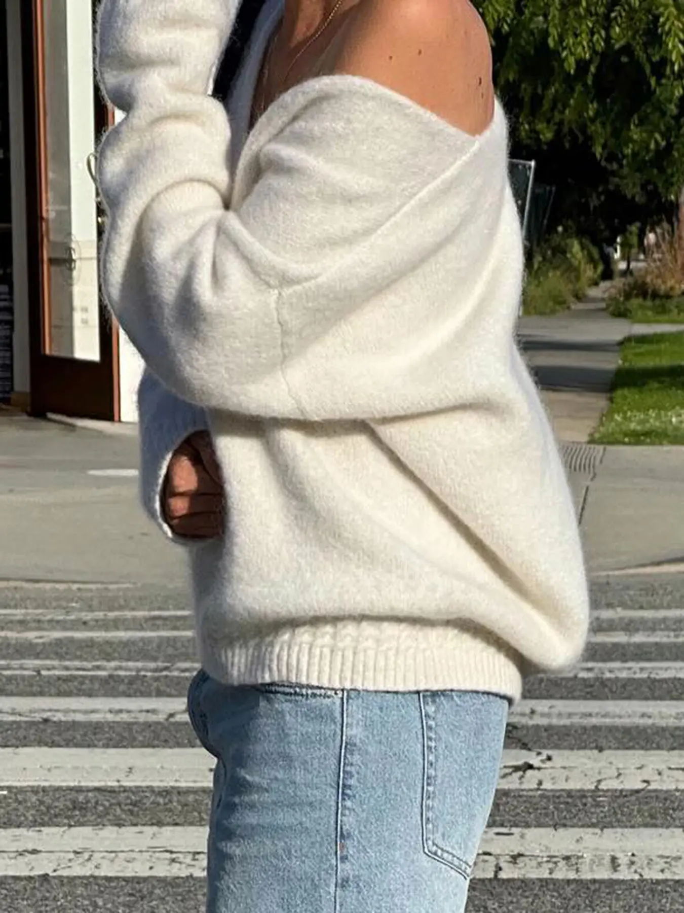 Rockmore Casual V-Neck Sweater for Women Long Sleeve Loose Solid Pullovers Autumn Winter Elegant Fashion Streetwear Top Chic Y2k