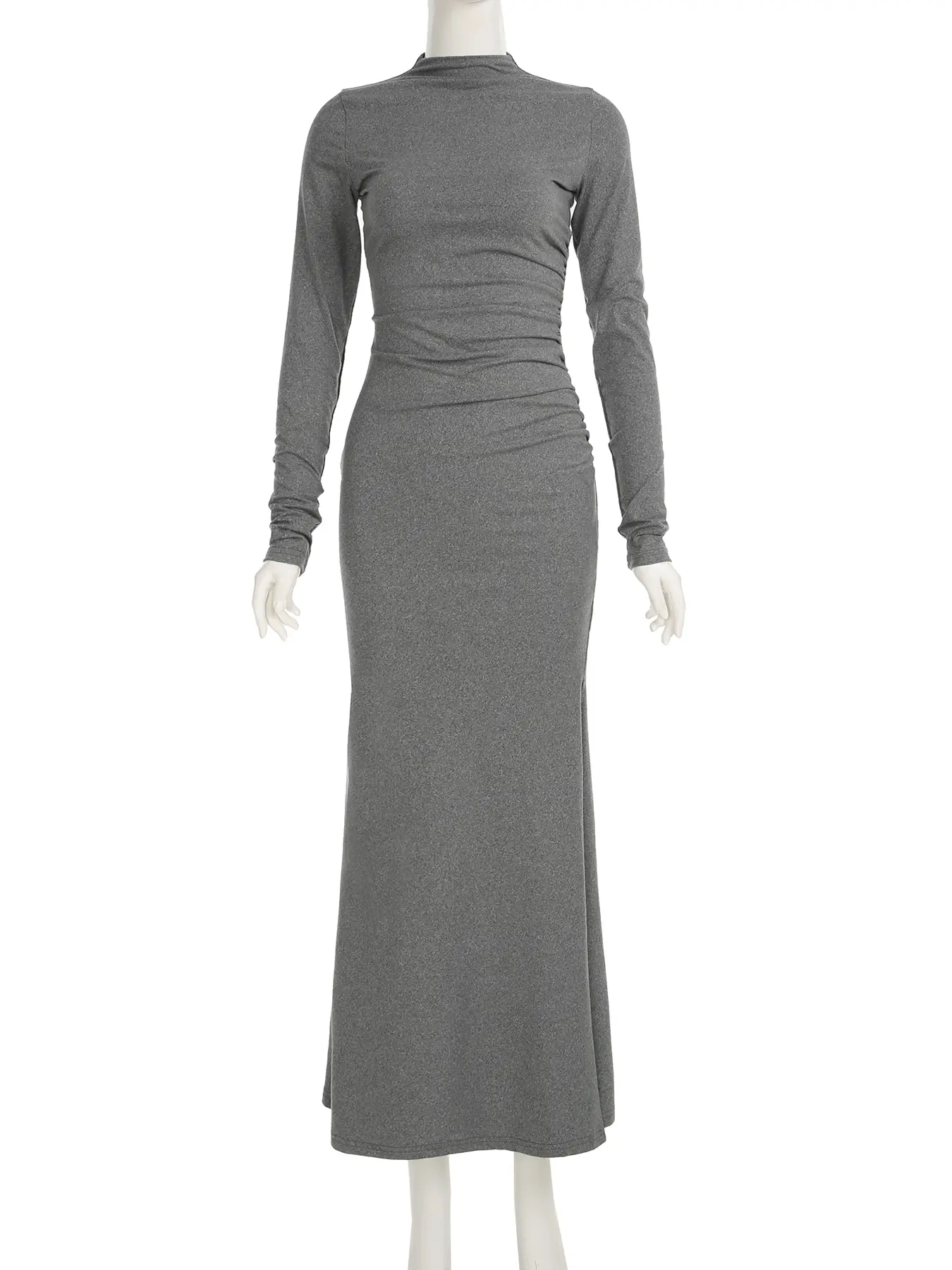 Rockmore Elegant Solid High Neck Long Sleeve Side Slit Dress Sexy Skinny Gray Casual Dress Streetwear Women Clothing Autumn 2024