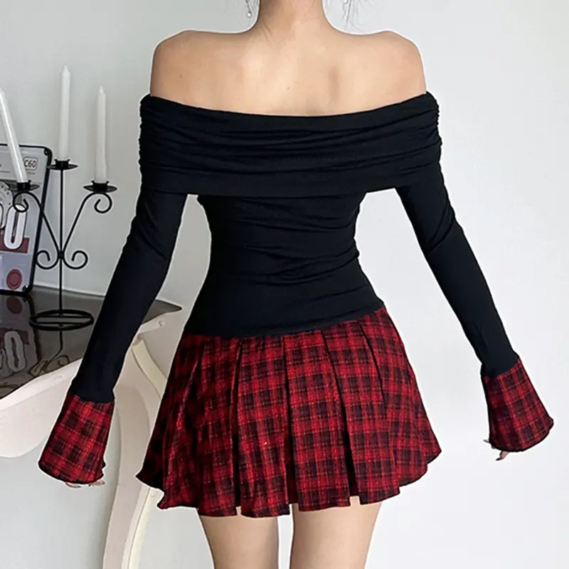 Mini Dresses for Women New Fashion Plaid Pattern Funnel Neck Long Sleeve Casual Temperament Elegant 2025 Autumn A Line Dress