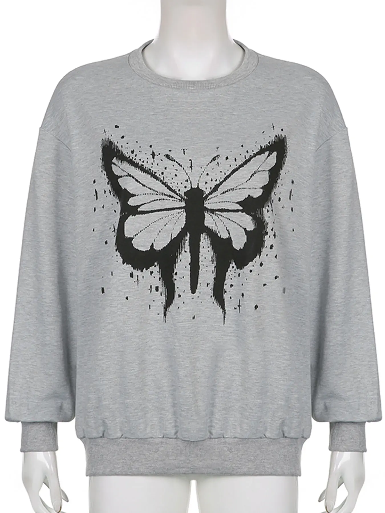 Rockmore Aesthetic Butterfly Print Sweatshirt for Women Harajuku Vintage Long Sleeve Casual Autumn Loose Pullover Top Y2K Outfit