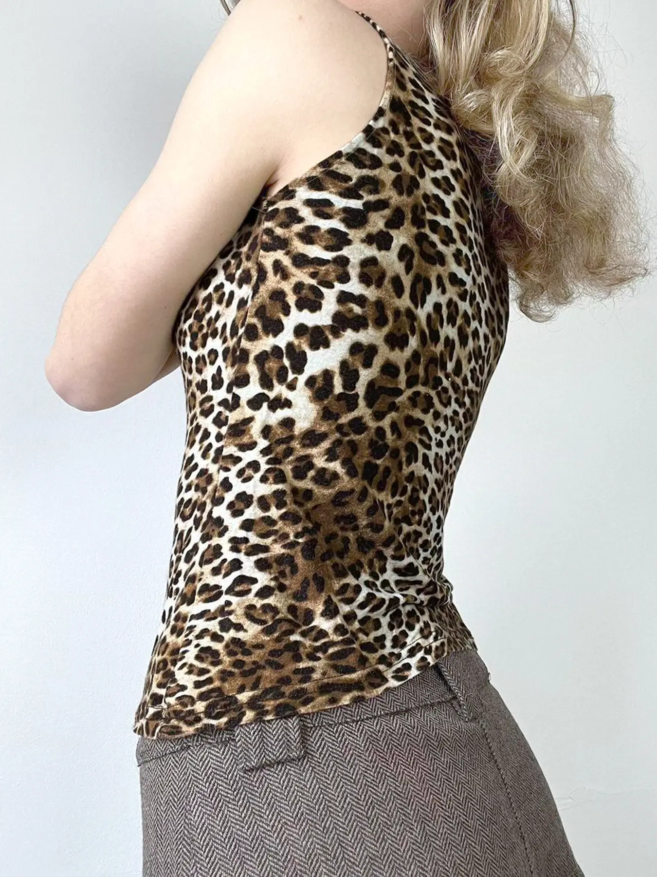 Rockmore Leopard Print Turtleneck Hollow Out Tank Top for Women Y2K Vintage Slim Fairycore Streetwear Sleeveless Camisole