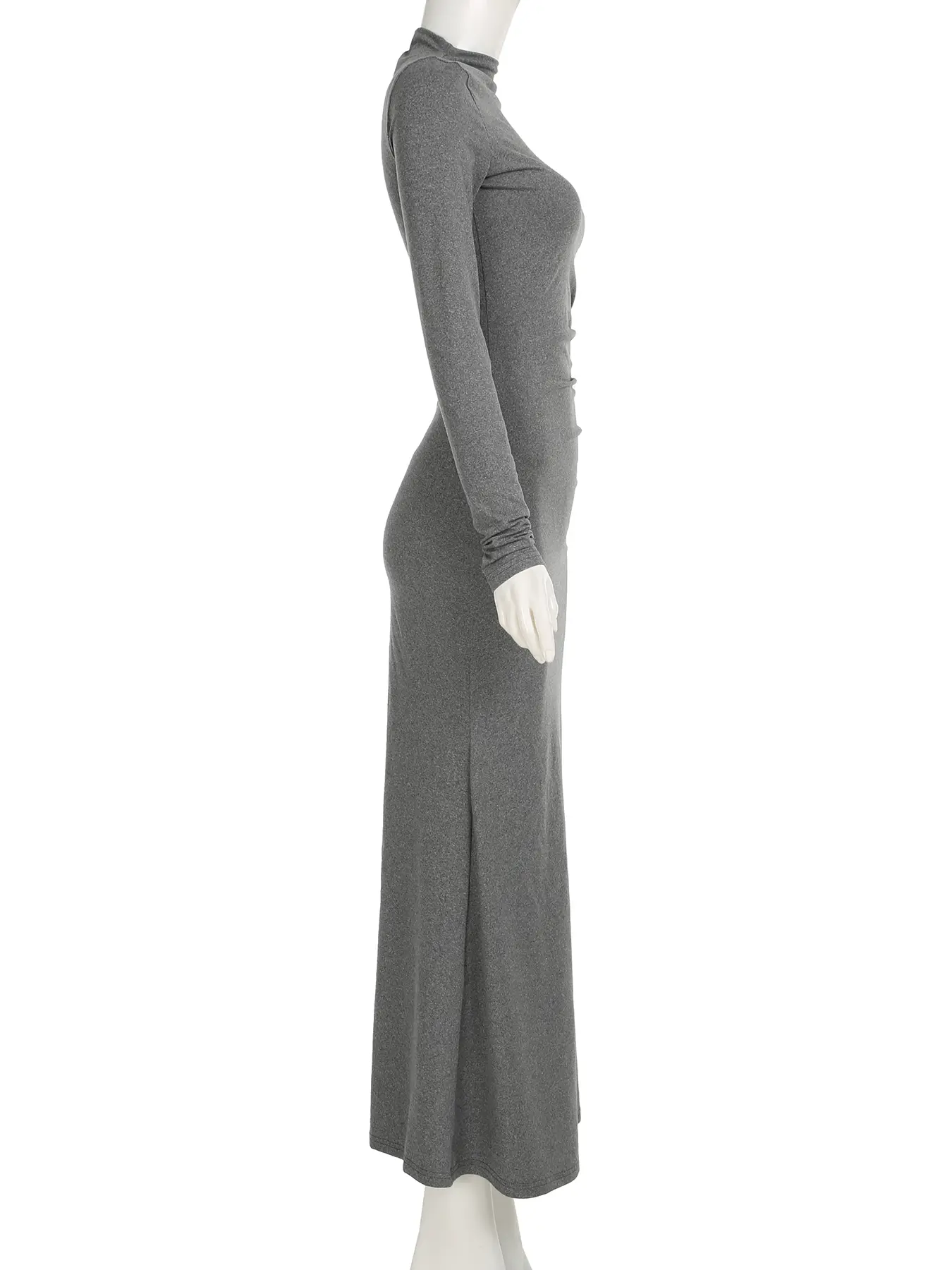 Rockmore Elegant Solid High Neck Long Sleeve Side Slit Dress Sexy Skinny Gray Casual Dress Streetwear Women Clothing Autumn 2024