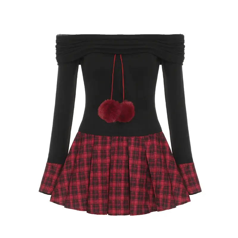 Mini Dresses for Women New Fashion Plaid Pattern Funnel Neck Long Sleeve Casual Temperament Elegant 2025 Autumn A Line Dress