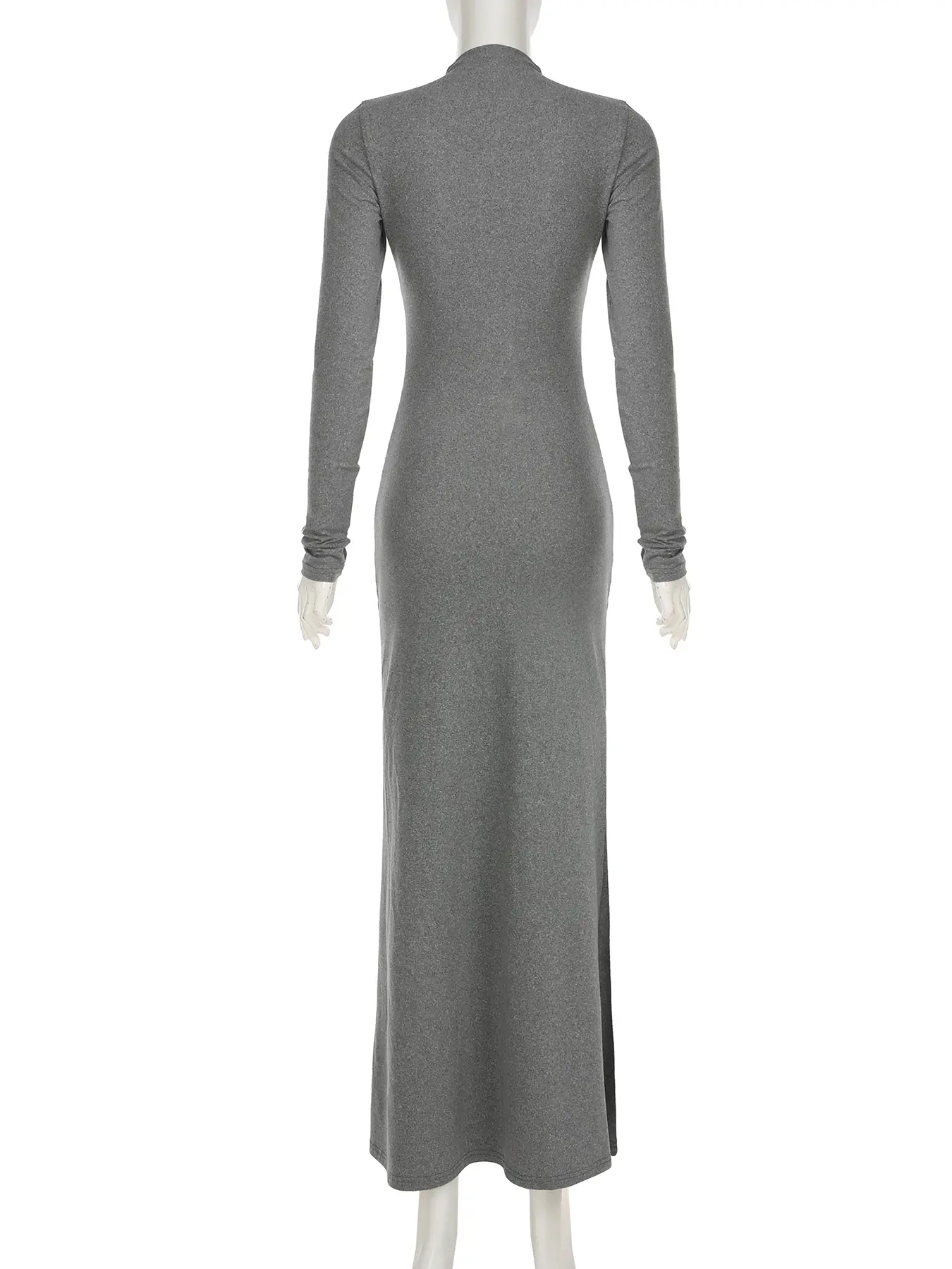 Rockmore Elegant Solid High Neck Long Sleeve Side Slit Dress Sexy Skinny Gray Casual Dress Streetwear Women Clothing Autumn 2024