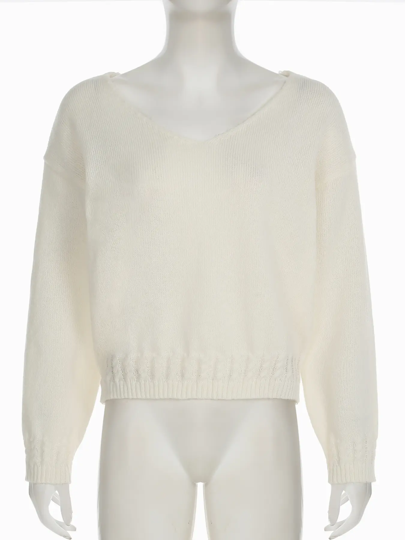 Rockmore Casual V-Neck Sweater for Women Long Sleeve Loose Solid Pullovers Autumn Winter Elegant Fashion Streetwear Top Chic Y2k