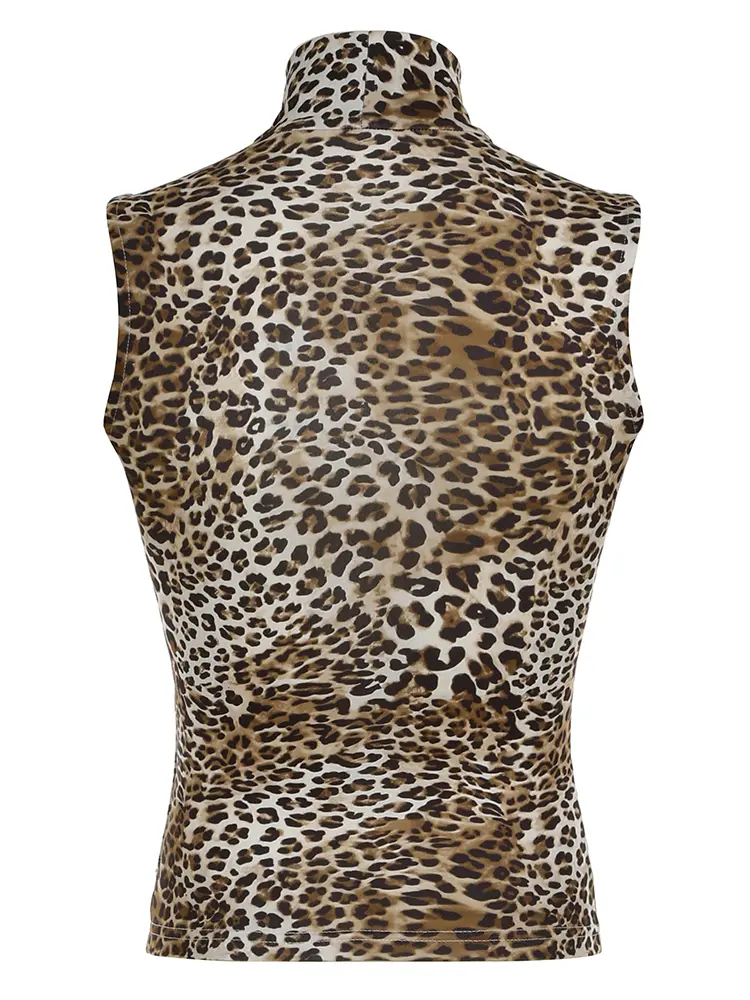 Rockmore Leopard Print Turtleneck Hollow Out Tank Top for Women Y2K Vintage Slim Fairycore Streetwear Sleeveless Camisole