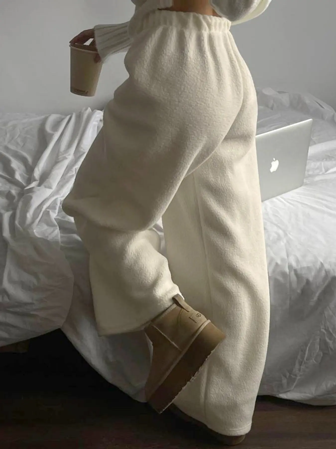 Rockmore Solid Polar Fleece Pants Women y2k Loose Straight Trousers Winter Warm Casual Baggy Female Floor Length Pants Korean