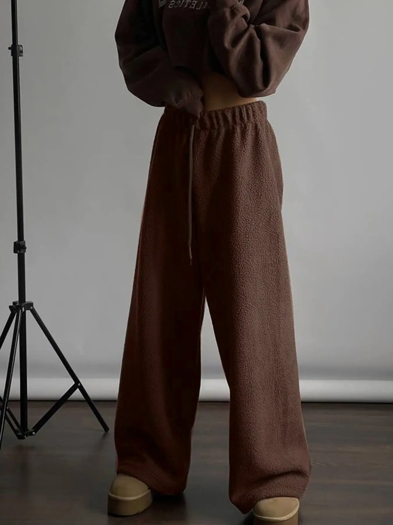 Rockmore Solid Polar Fleece Pants Women y2k Loose Straight Trousers Winter Warm Casual Baggy Female Floor Length Pants Korean