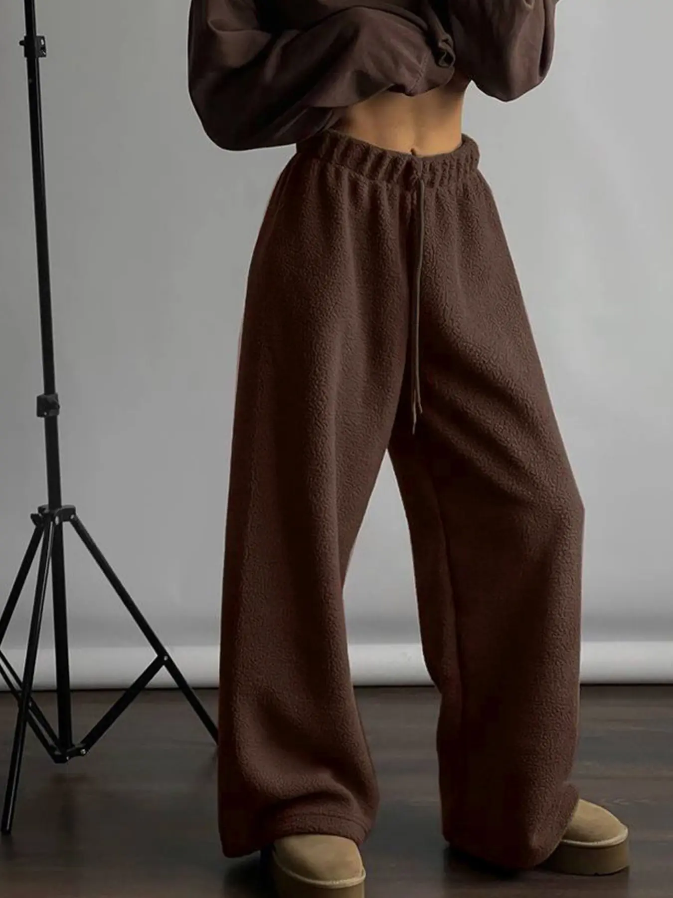 Rockmore Solid Polar Fleece Pants Women y2k Loose Straight Trousers Winter Warm Casual Baggy Female Floor Length Pants Korean