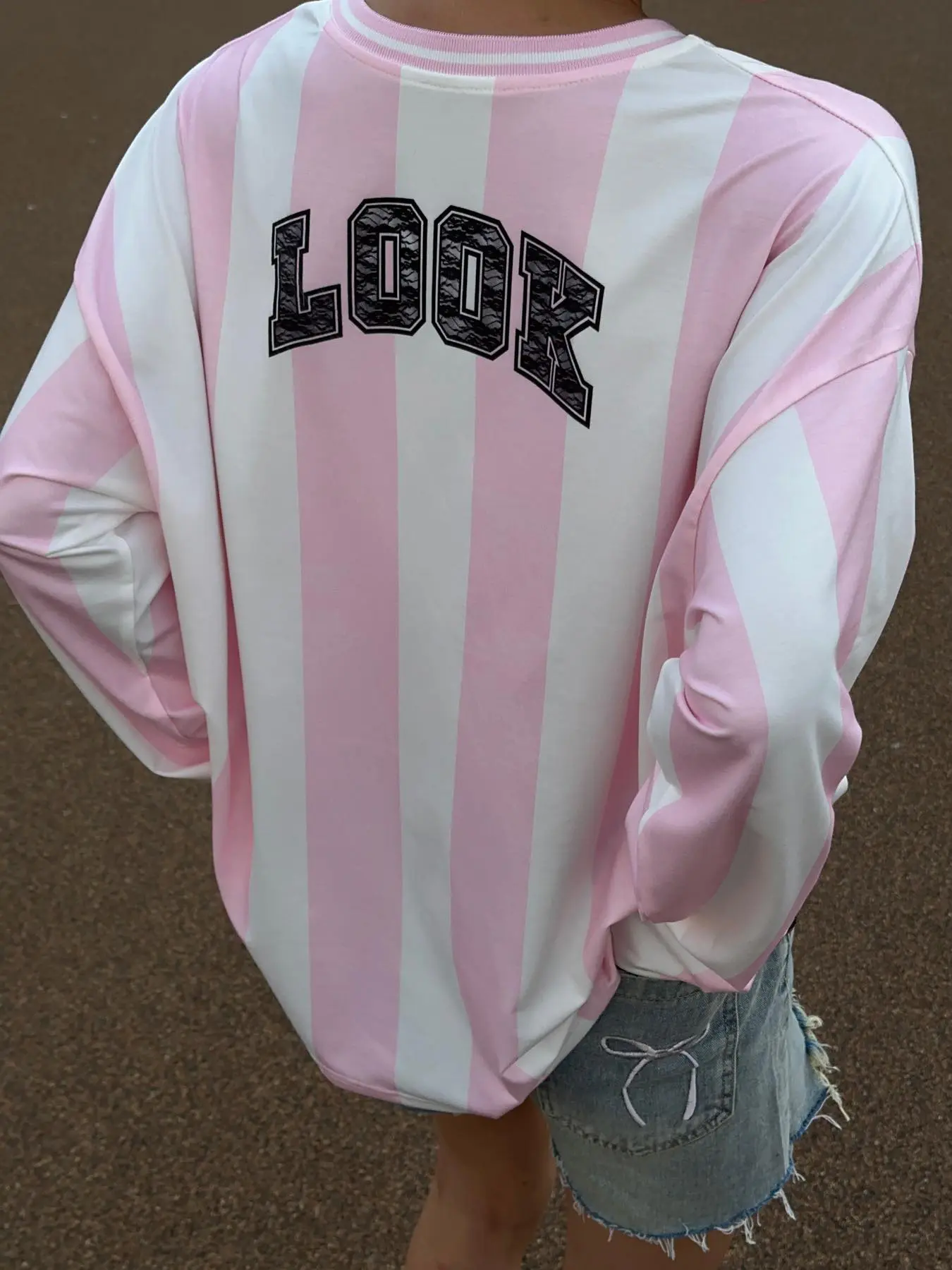 Rockmore Harajuku Striped Long Sleeve Streetwear Women Loose Jersey Tops Y2K Hip-hop Fashion Casual Aesthetic Clothes All Match