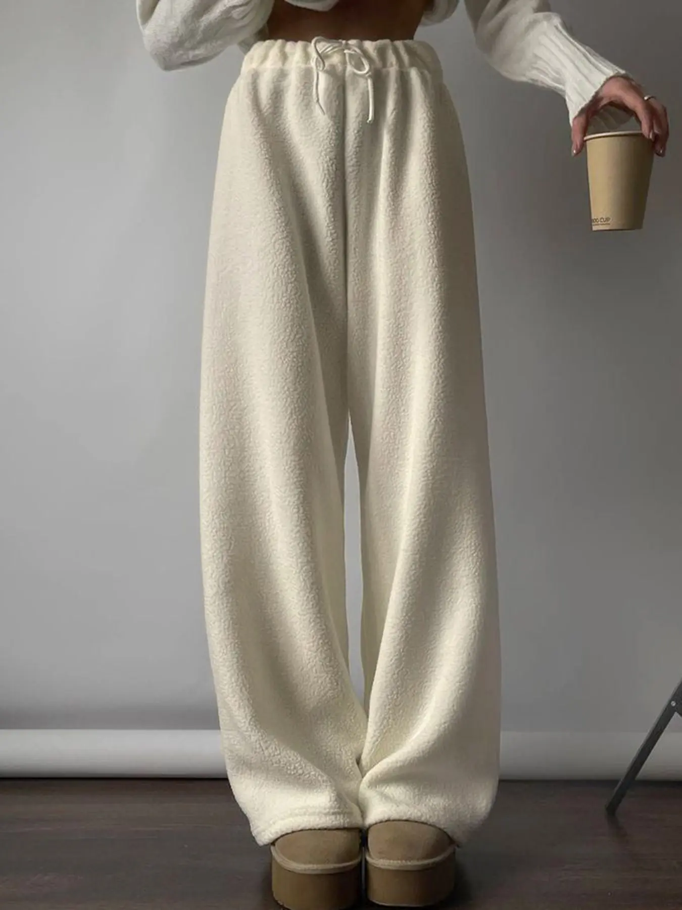 Rockmore Solid Polar Fleece Pants Women y2k Loose Straight Trousers Winter Warm Casual Baggy Female Floor Length Pants Korean