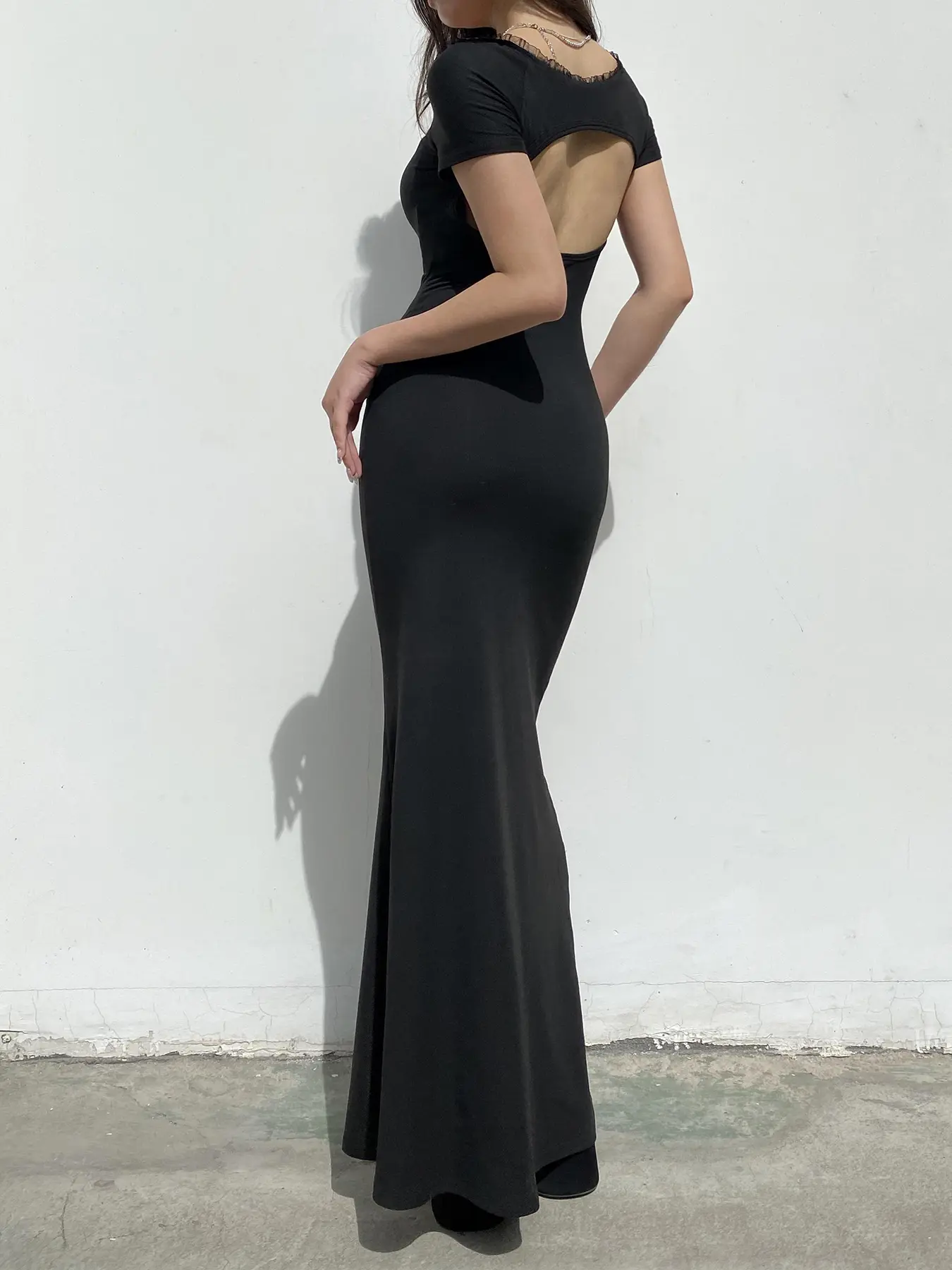 Rockmore Fashion Black One-shoulder Dress Y2K Streetwear Solid Sexy Backless Short Sleeve Long Dress Women Evening Party Dresses