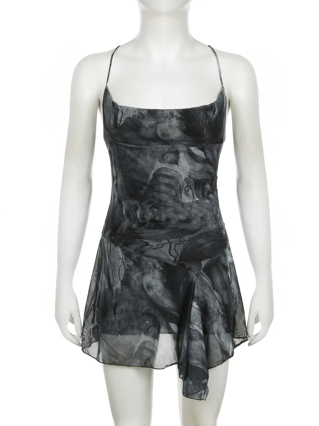 Rockmore Sexy Cross-over Backless Mini Dress Aesthetic Holiday Slim SKinny Mesh A-Line Dress Beach Sleeveless Spaghetti Strap