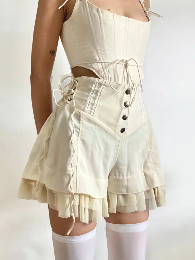 Rockmore Mesh Patchwork Hot Sweet Shorts Gentle Cute High Waist Women Y2K Coquette Aesthetic Summer Casual Mini Short Pants 2023