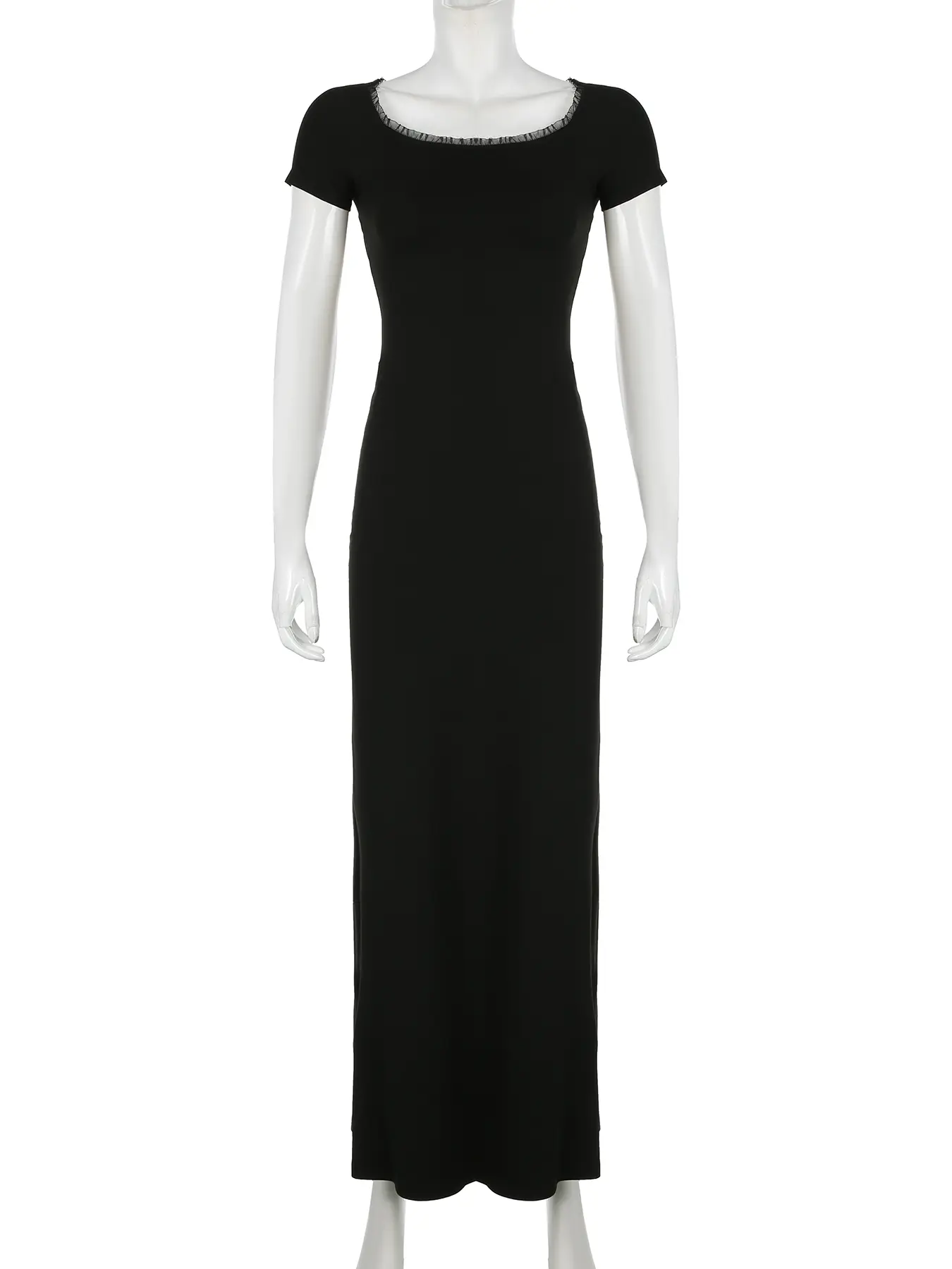 Rockmore Fashion Black One-shoulder Dress Y2K Streetwear Solid Sexy Backless Short Sleeve Long Dress Women Evening Party Dresses