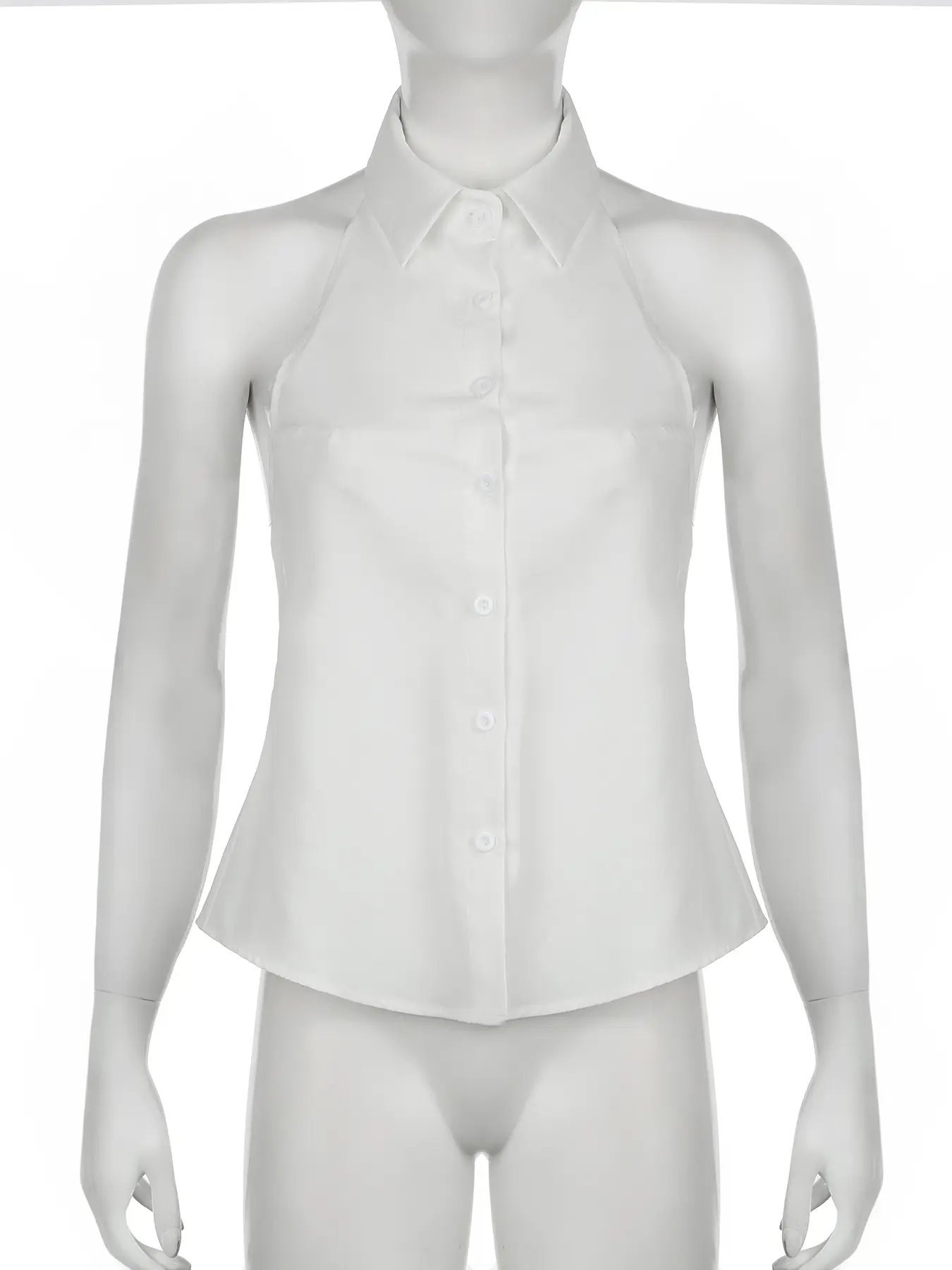 Rockmoer White Women Halter Neck Bow Lace-Up Tanks Summer Button-Up Backless Sleeveless Turn-down Collar Blouses Female Crop Top