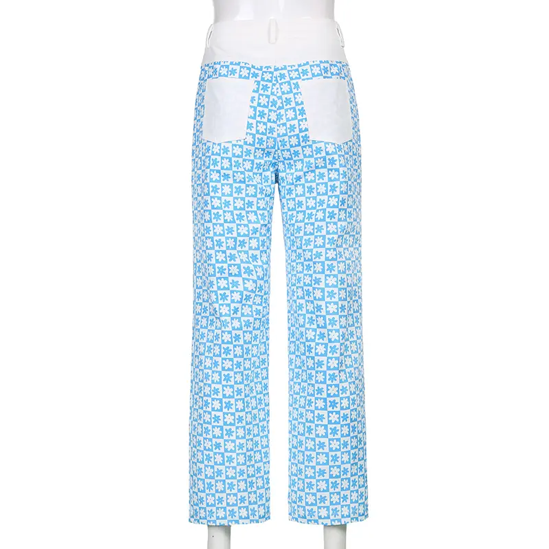 Rockmore Flower Pattern High Waist Women'S Jeans 90s Streetwear Trousers Baggy Leg Pants Mom Boyfriend Pants Denim Capris