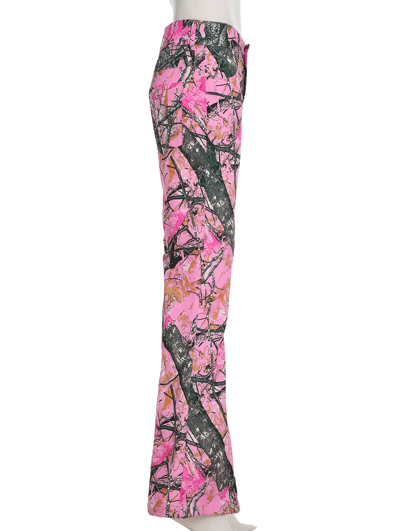 Rockmore Pink Thorn Camouflage Printed Flare Pant Casual High Street Trouser Women Y2k Clothes Autumn Aesthetic Grunge Fairycore