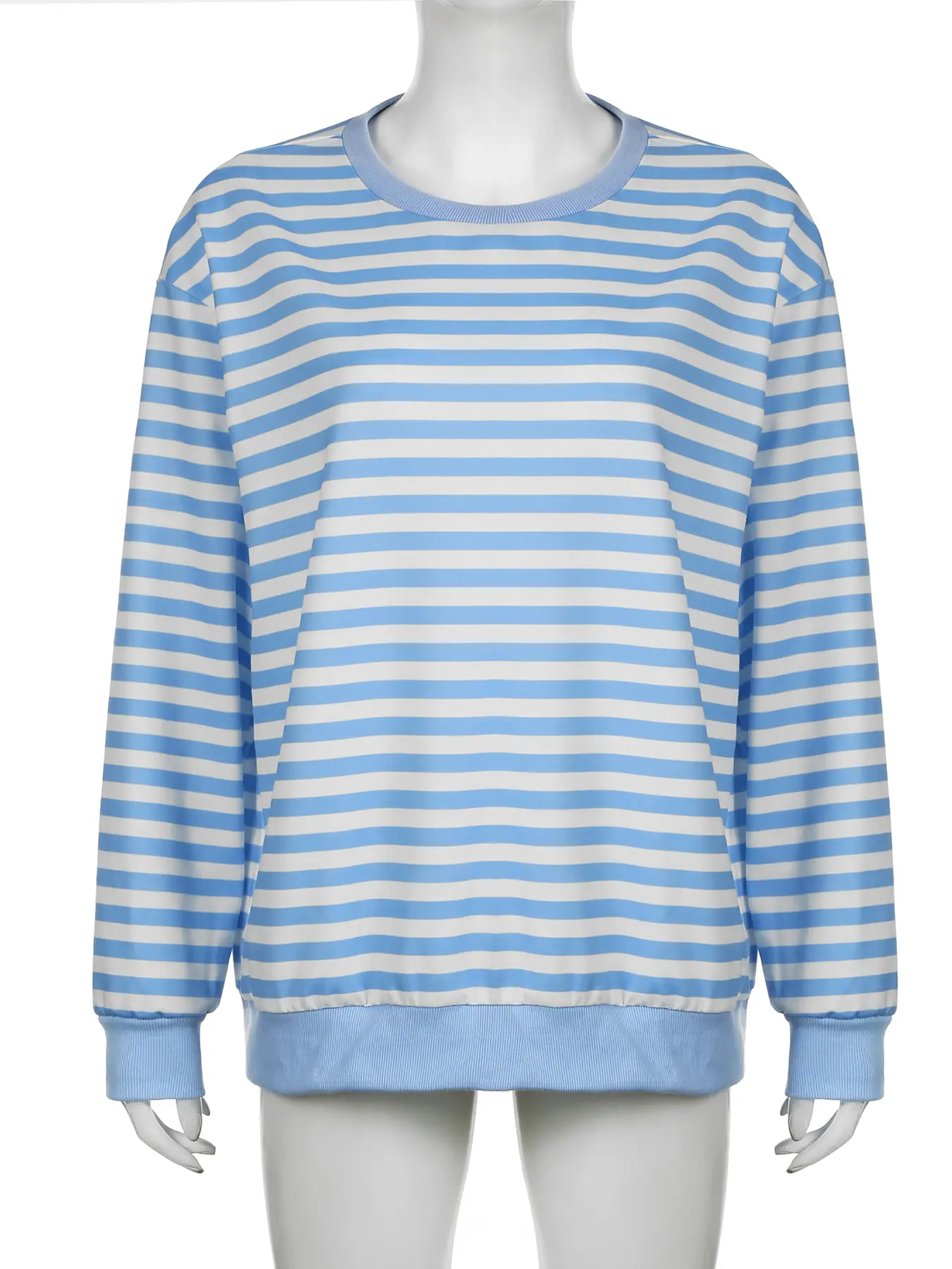 Rockmore Blue Stripe Sweatshirt for Women Harajuku Street Vintage O-neck Loose Pullovers All Match Autumn Oversized Casual Tops