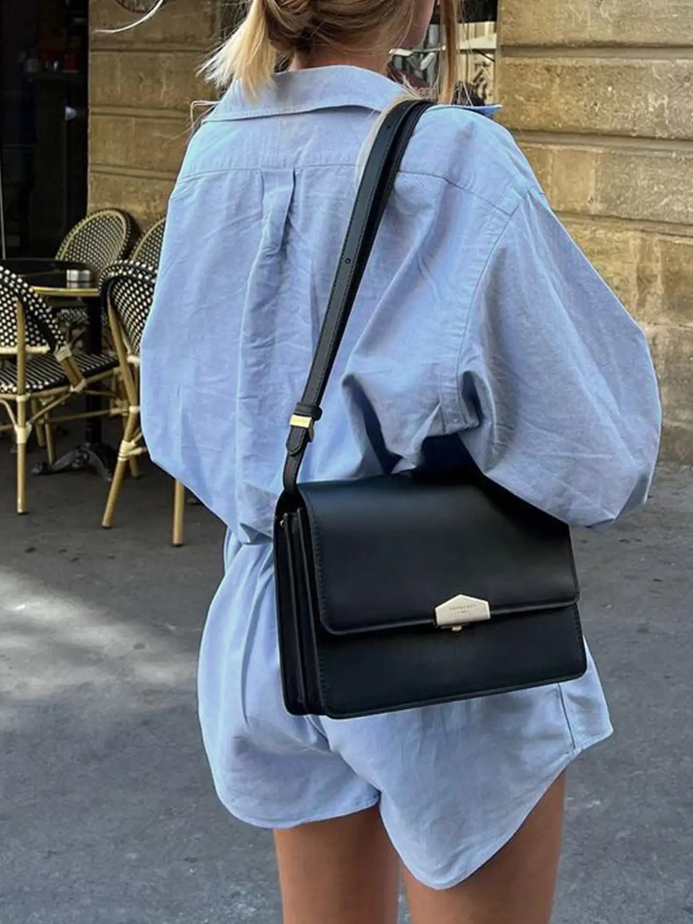 Rockmore Chic Blue Loose Shirt Jumpsuit Long Sleeve Turn Down Collar Button Up Shorts Playsuits Streetwear Casual Harajuku Suits
