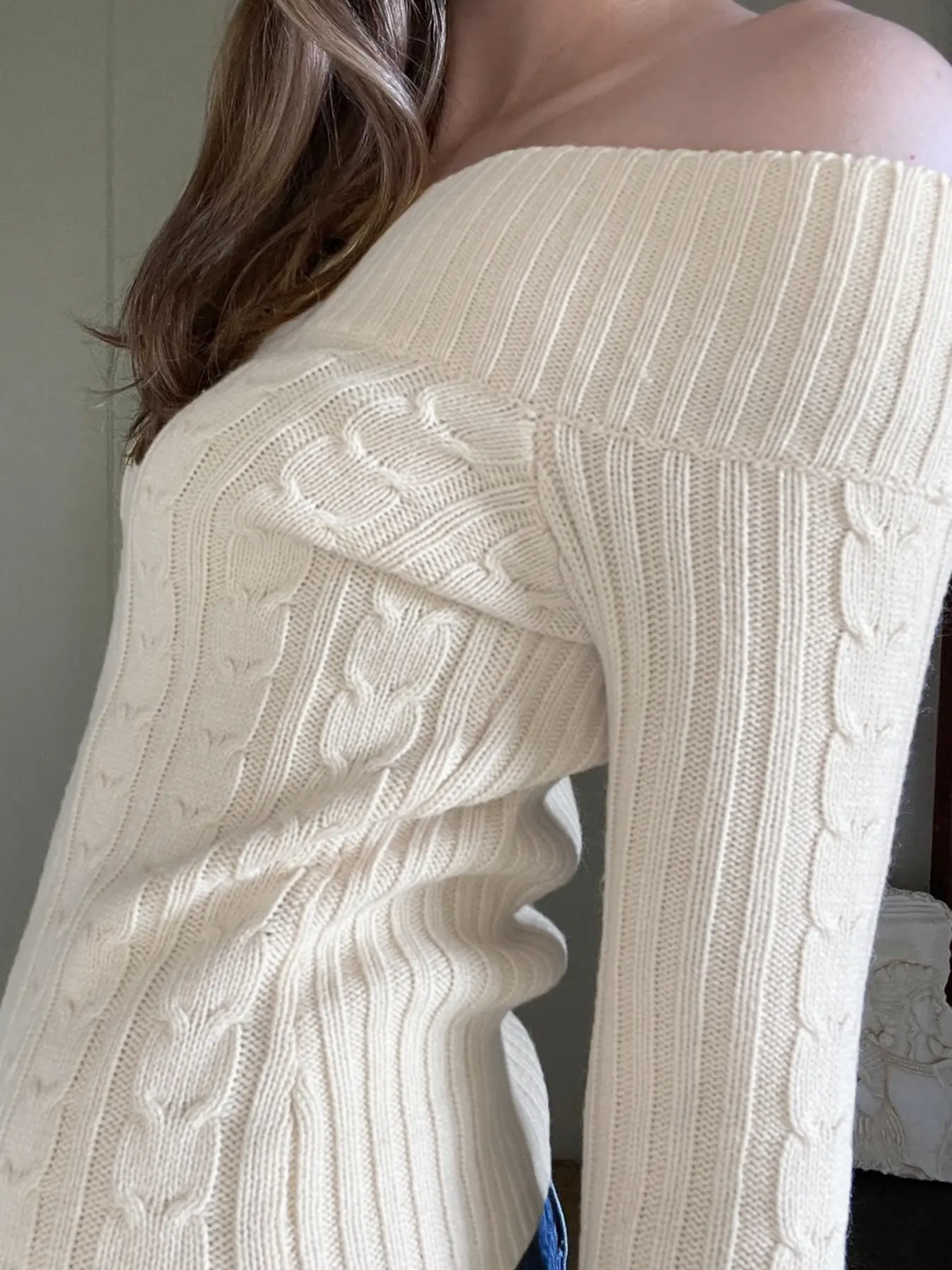 Rockmore Elegant Off Shoulder Solid Sweaters Harajuku All Match Y2k Pullover Basic Daily Autumn Winter Tops Casual Women Clothes