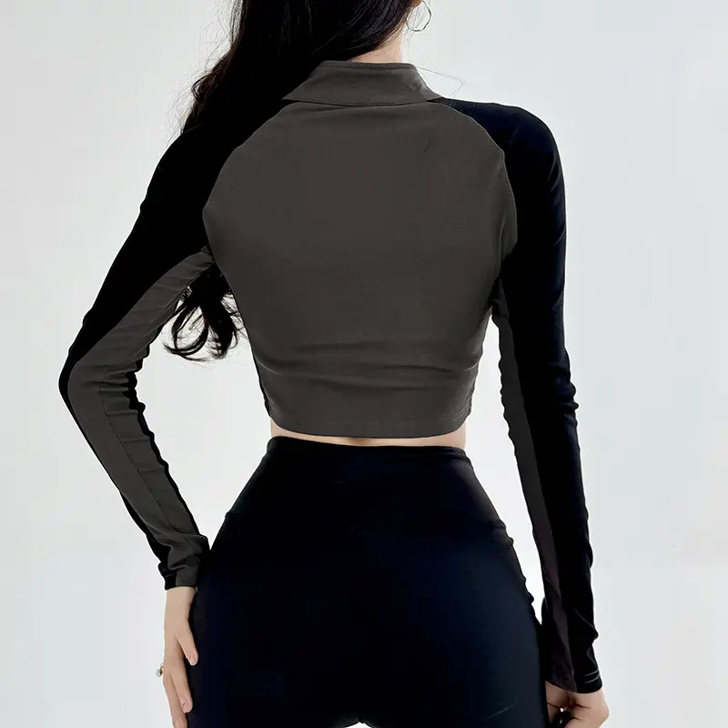 Rockmore Patchwork Cropped Jackets for Women Cool Biker Style Streetwear Zipper Up Short Coat Y2K Long Sleeve Cotton Outerwear