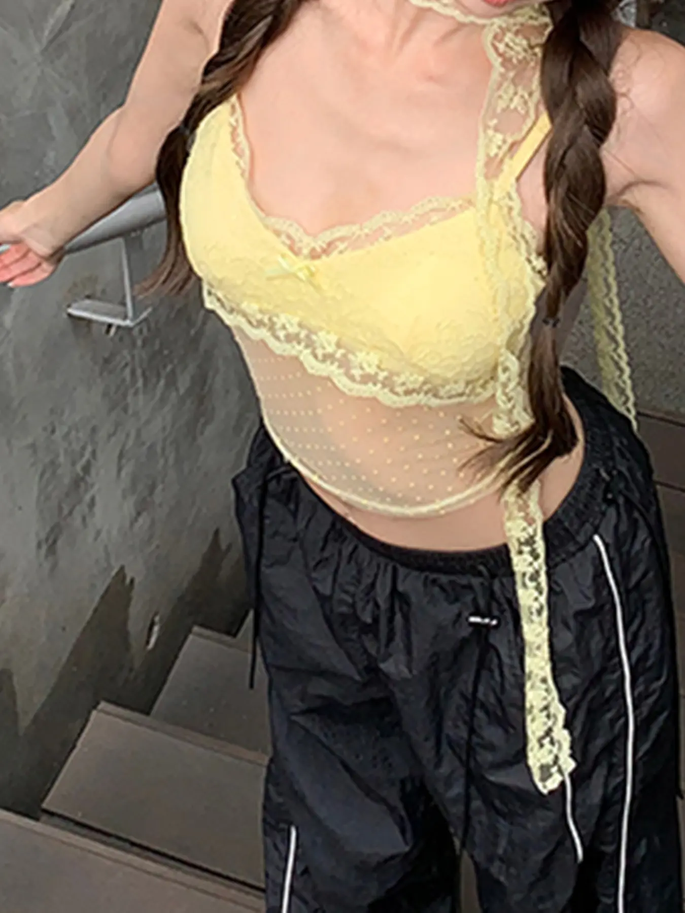 Rockmore Summer Sexy Lace Backless Tank Top Aesthetic See Through Camisoles Yellow Sweet Cute Fairycore Y2K Camis Women Clothing