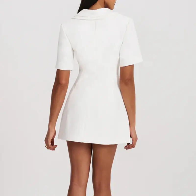 Rockmore Elegant Double-Breasted Suit Dress Women Professional Slimming Waist Design Short Sleeve A-line Dresses Summer Fashion