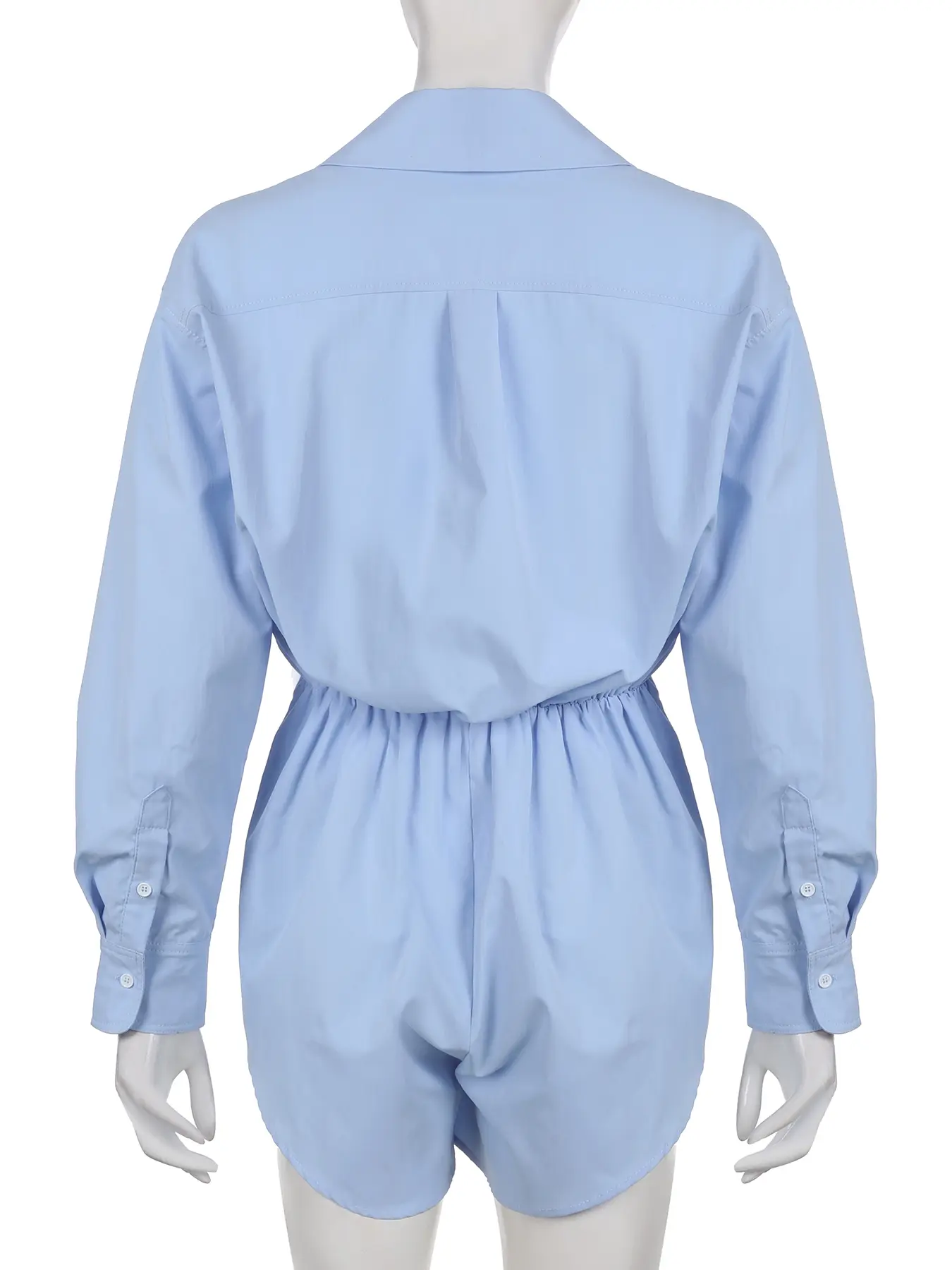 Rockmore Chic Blue Loose Shirt Jumpsuit Long Sleeve Turn Down Collar Button Up Shorts Playsuits Streetwear Casual Harajuku Suits
