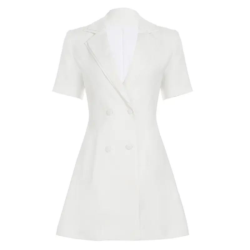 Rockmore Elegant Double-Breasted Suit Dress Women Professional Slimming Waist Design Short Sleeve A-line Dresses Summer Fashion