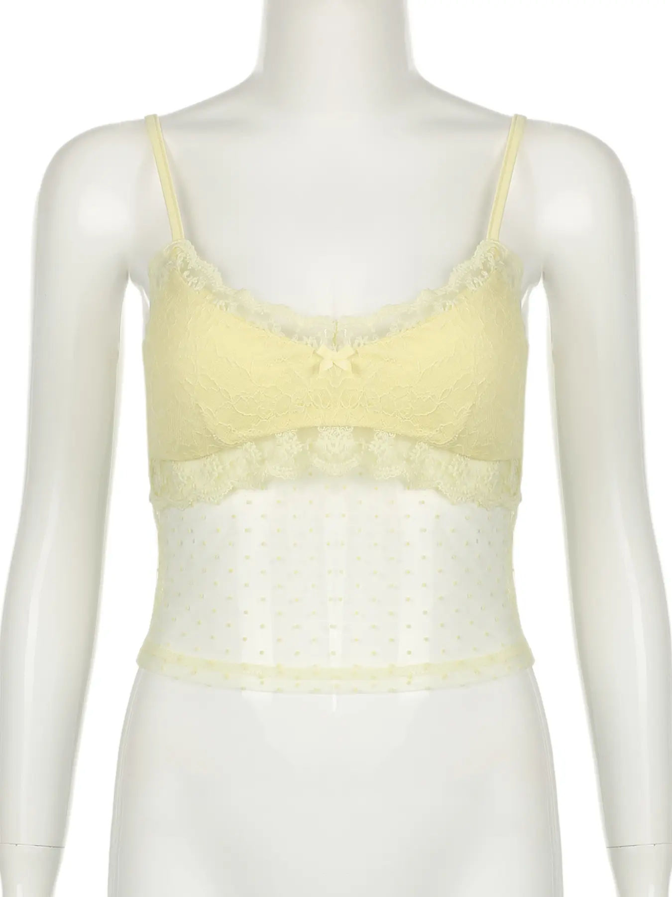 Rockmore Summer Sexy Lace Backless Tank Top Aesthetic See Through Camisoles Yellow Sweet Cute Fairycore Y2K Camis Women Clothing