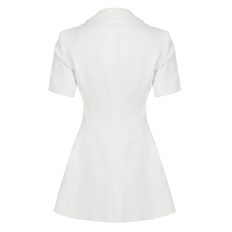 Rockmore Elegant Double-Breasted Suit Dress Women Professional Slimming Waist Design Short Sleeve A-line Dresses Summer Fashion