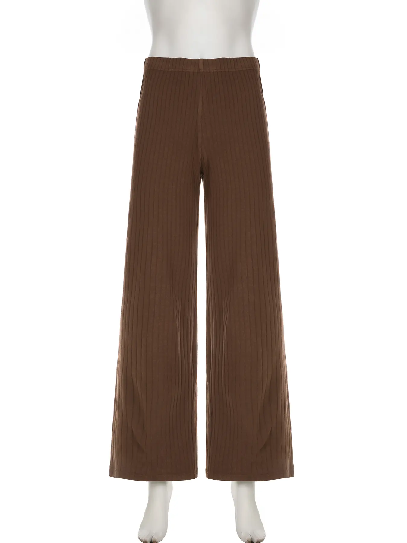 Rockmore Casual Loose Rib Knit Basic Brown Trousers Elegant Fashion Elastic Waist Solid Pant Pantsautumn Winter Women's Clothing