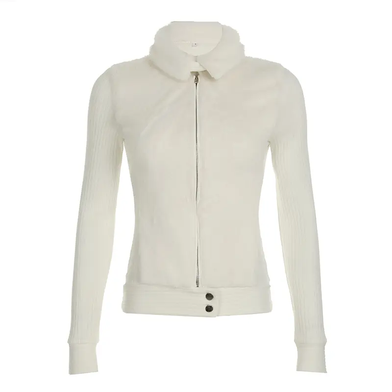 Rockmore Furry Lapel Sweaters Coat Autumn Winter Women Casual Y2K Slimming Zipper Sweater Jacket Korean Female Knitwear