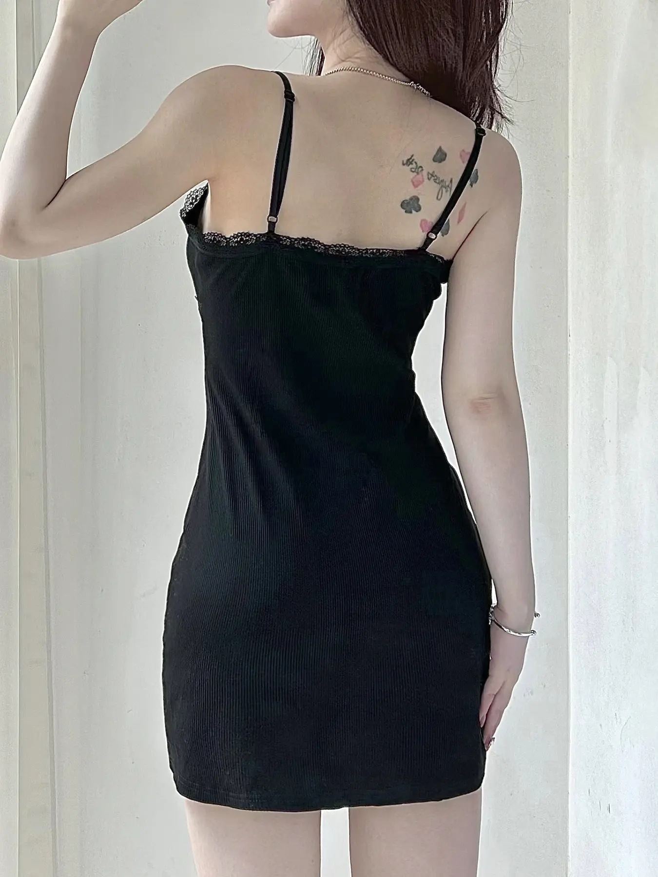 Rockmore Fashion Lace Cross Spaghetti Strap Dress Women Summer Knit Mini Dress Y2K Casual Vacation Backless Solid Slim Sundress