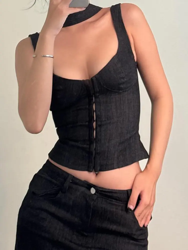 Rockmore Coquette Sexy Milkmaid Crop Top with Ribbon Scarf Y2K Aesthetic Single-breasted Bodycon Camisole Women Retro Streetwear