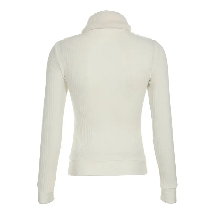 Rockmore Furry Lapel Sweaters Coat Autumn Winter Women Casual Y2K Slimming Zipper Sweater Jacket Korean Female Knitwear