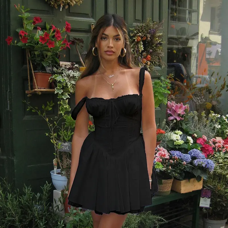 Rockmore Elegant Party Corset Dresses Women Fashion Evening Bodycone A-Line Pleated Dress Sexy Lace Patchwork Mini Sunderss New