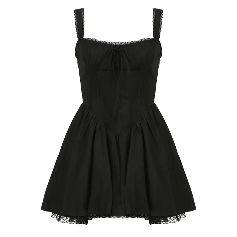 Rockmore Elegant Party Corset Dresses Women Fashion Evening Bodycone A-Line Pleated Dress Sexy Lace Patchwork Mini Sunderss New