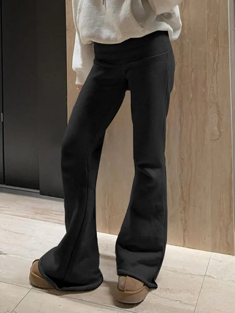 Rockmore Casual Sexy Slim Low-Waisted Flared Pants Y2K Streetwear Basic Solid Trousers All Match Hottie Fashion Women's Clothes