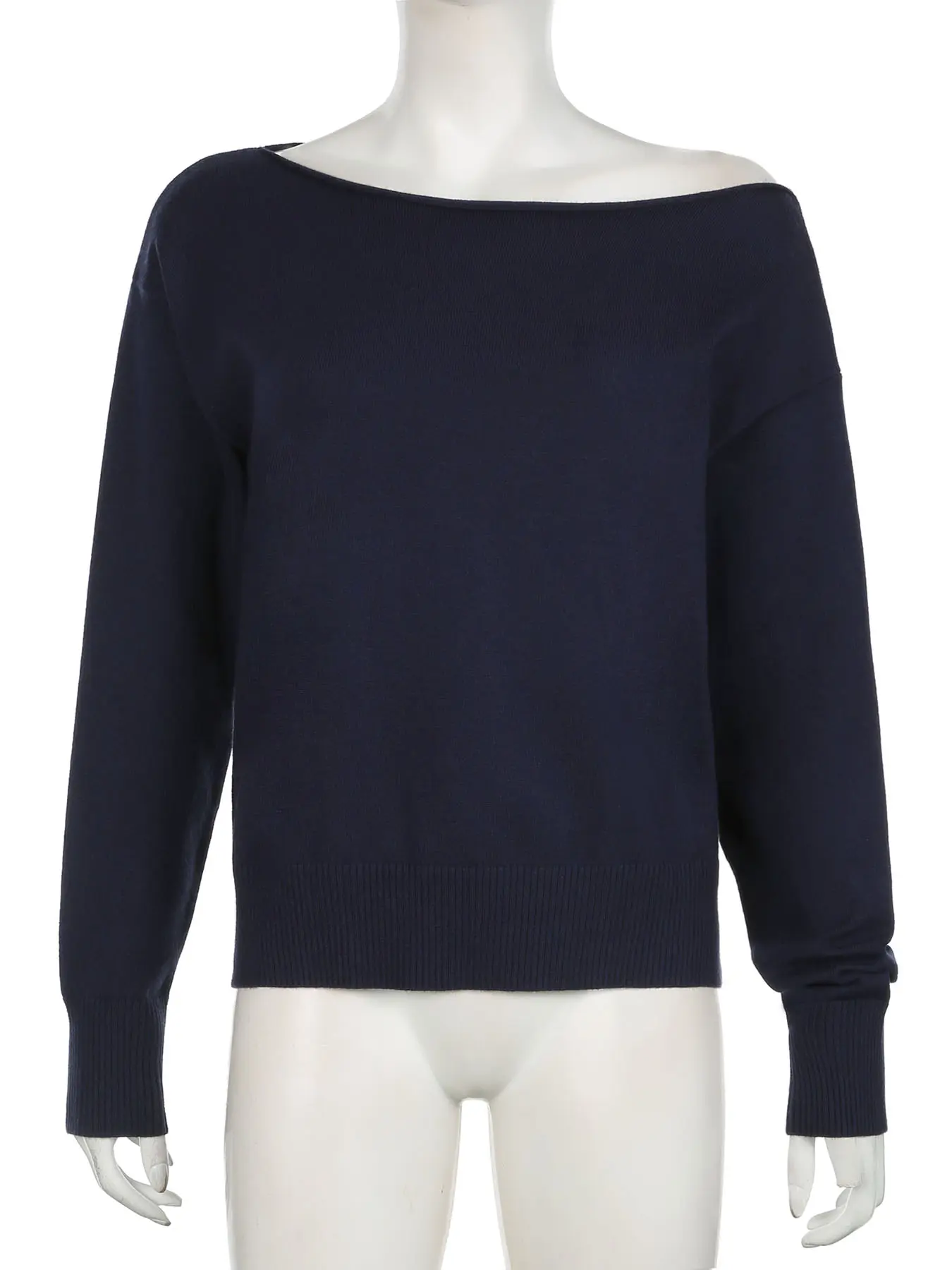 Rockmore Solid Slash Neck Knit Sweater Women Elegant Casual Aesthetic Split Pullovers Thin Sweet Office Lady Tops Autumn Winter