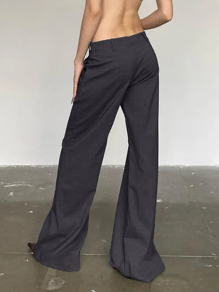 Rockmore Low Waist Wide Leg Suit Pants Women Old Money Style Korean Fashion Baggy Trousers Female Office Wear Elegant Gray Pants