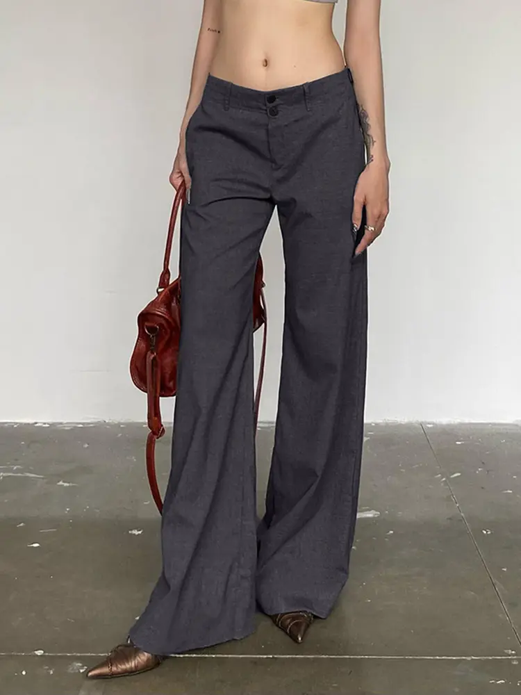 Rockmore Low Waist Wide Leg Suit Pants Women Old Money Style Korean Fashion Baggy Trousers Female Office Wear Elegant Gray Pants