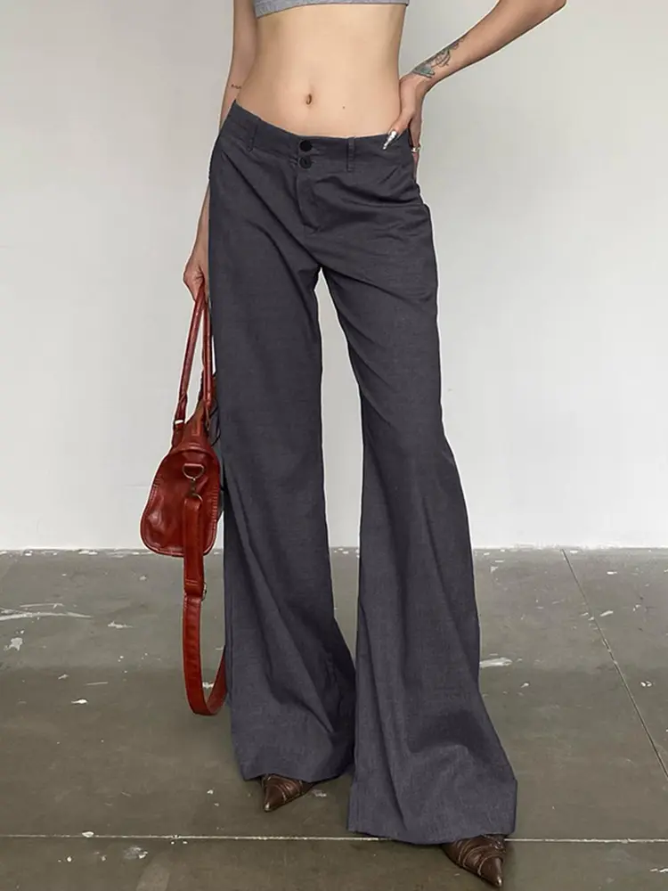Rockmore Low Waist Wide Leg Suit Pants Women Old Money Style Korean Fashion Baggy Trousers Female Office Wear Elegant Gray Pants